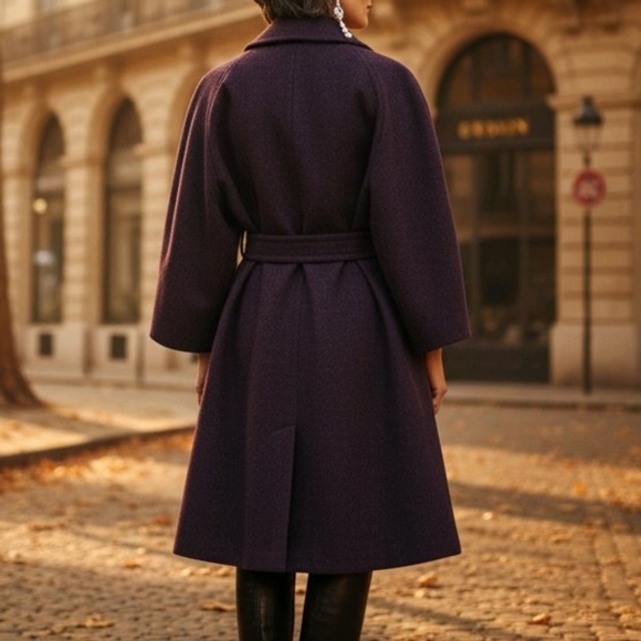 GAP Women's Purple Wool Blend Pea Coat Size XL Jacket Belted 3/4 Sleeve - Picture 2 of 12
